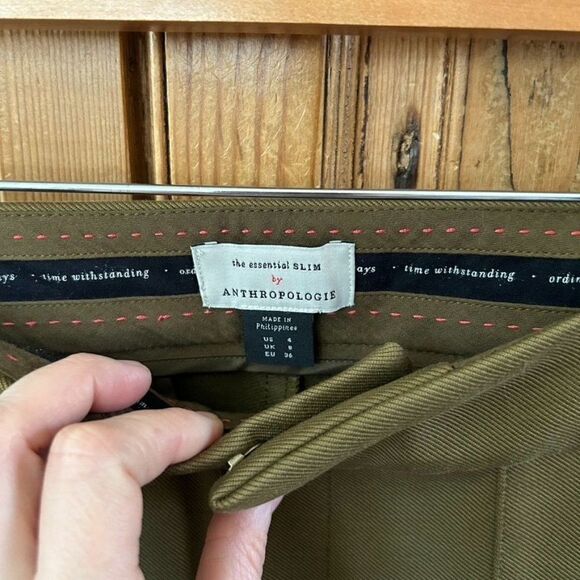 The Essential Slim by Anthropologie 4 Olive Green Cargo Pants Slacks - Picture 4 of 11